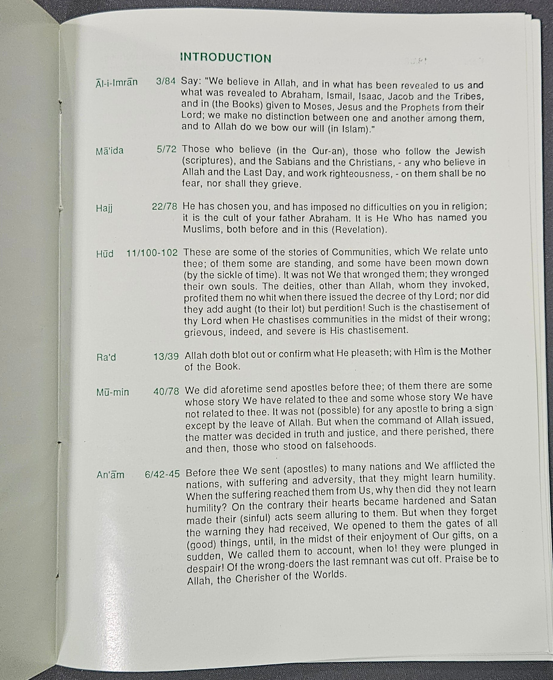Adam To Jesus Christ and The Cave Sleepers. Translated by Yusuf Ali. Compilation by K.A. Majid. booklet, 71 pages. 1991