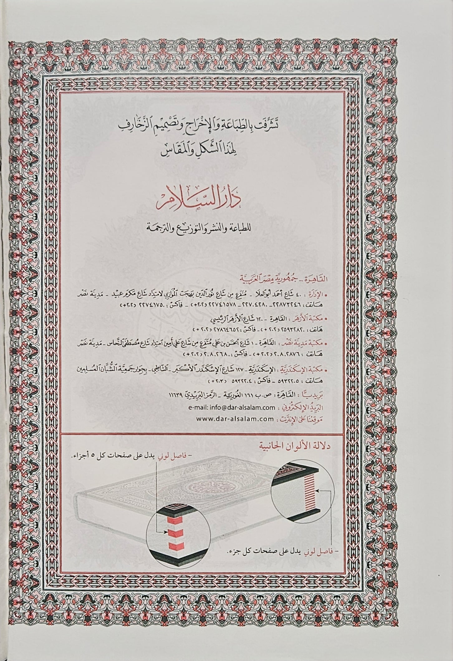 Quran Kareem. Uthmani text. with colored corners marking every 5 Juzu'