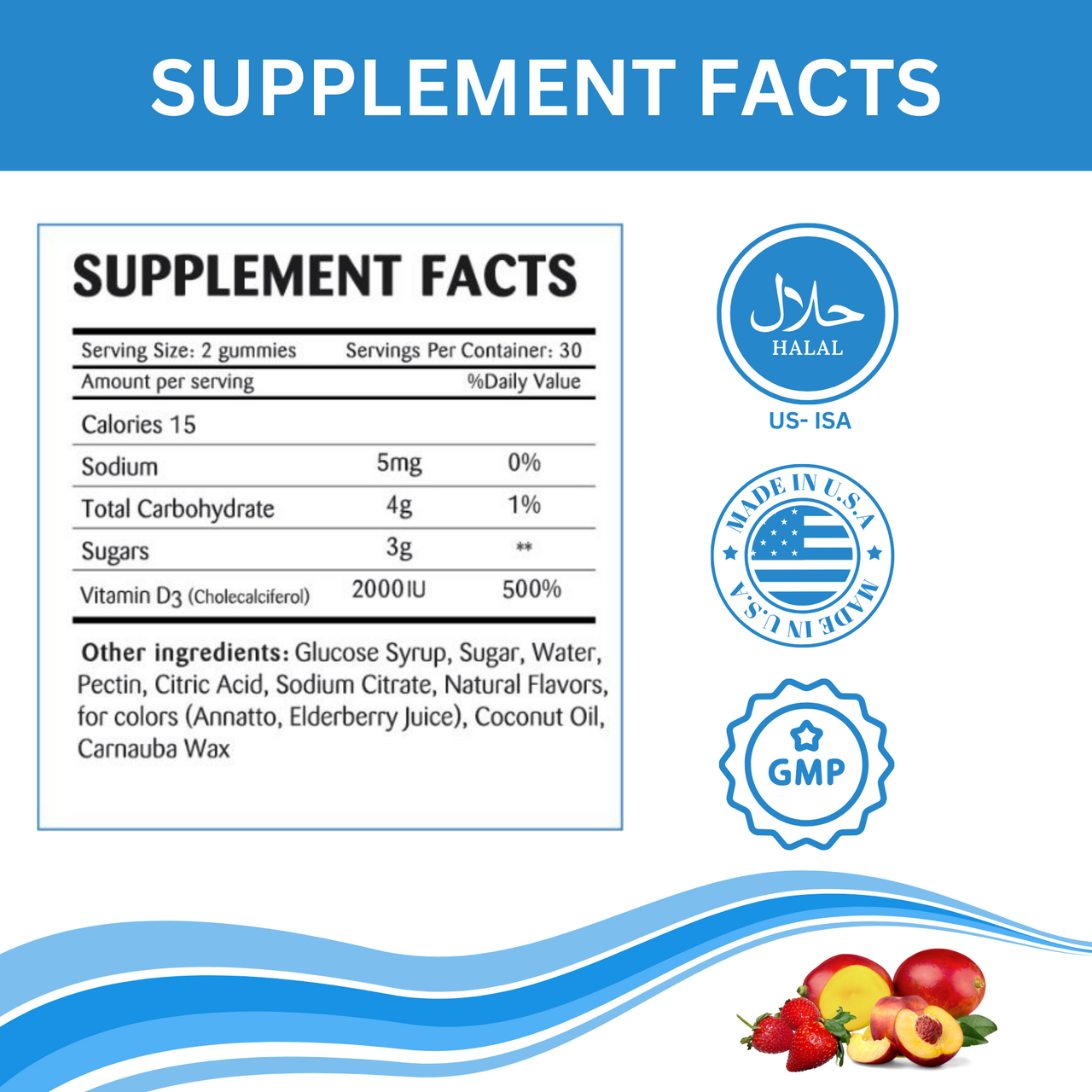 Greenfield Nutritions - Halal Vitamin D3 2000IU (50 mcg) Gummies for Adult - Gelatin Free and Gluten Free-90 Gummy