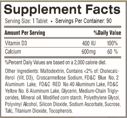 Greenfield Nutritions - Halal Calcium 600 mg with Vitamin D3 400 IU, 90 Tablets