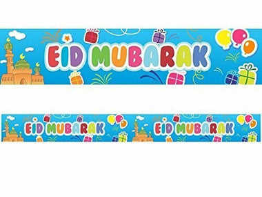 Eid Mubarak Jumbo Banner (Blue with Masjid Repeated Twice)