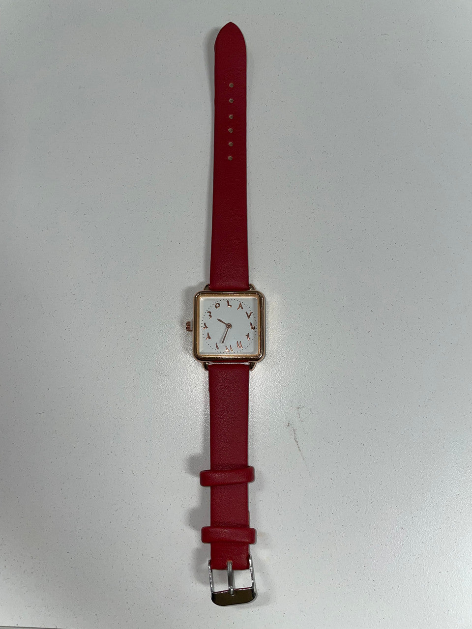 Square Watch with Arabic Numerals (Red)