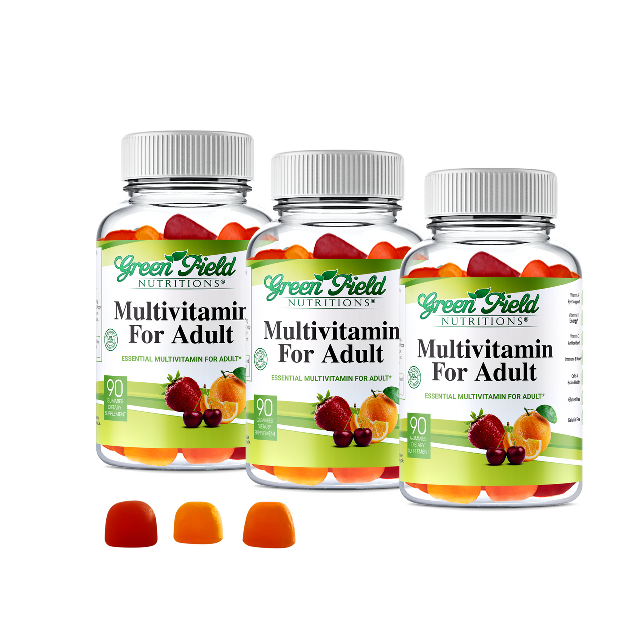 Greenfield Nutritions - Halal Gummies Multivitamins for Adult, Gelatin Free and Gluten Free, Halal Vitamins, 90 Gummies