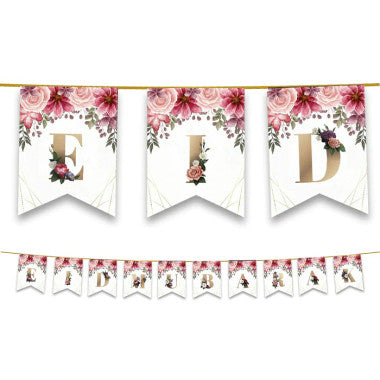 Eid Mubarak Bunting - Pink Floral Letter Flags Decoration