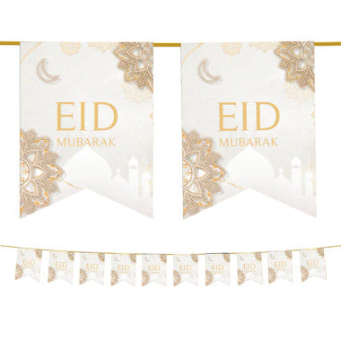 Eid Mubarak Bunting - White & Gold