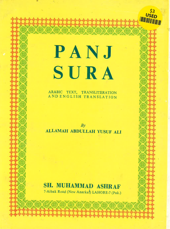 Panj Sura - Arabic Text, Transliteration and English Translation ....USED