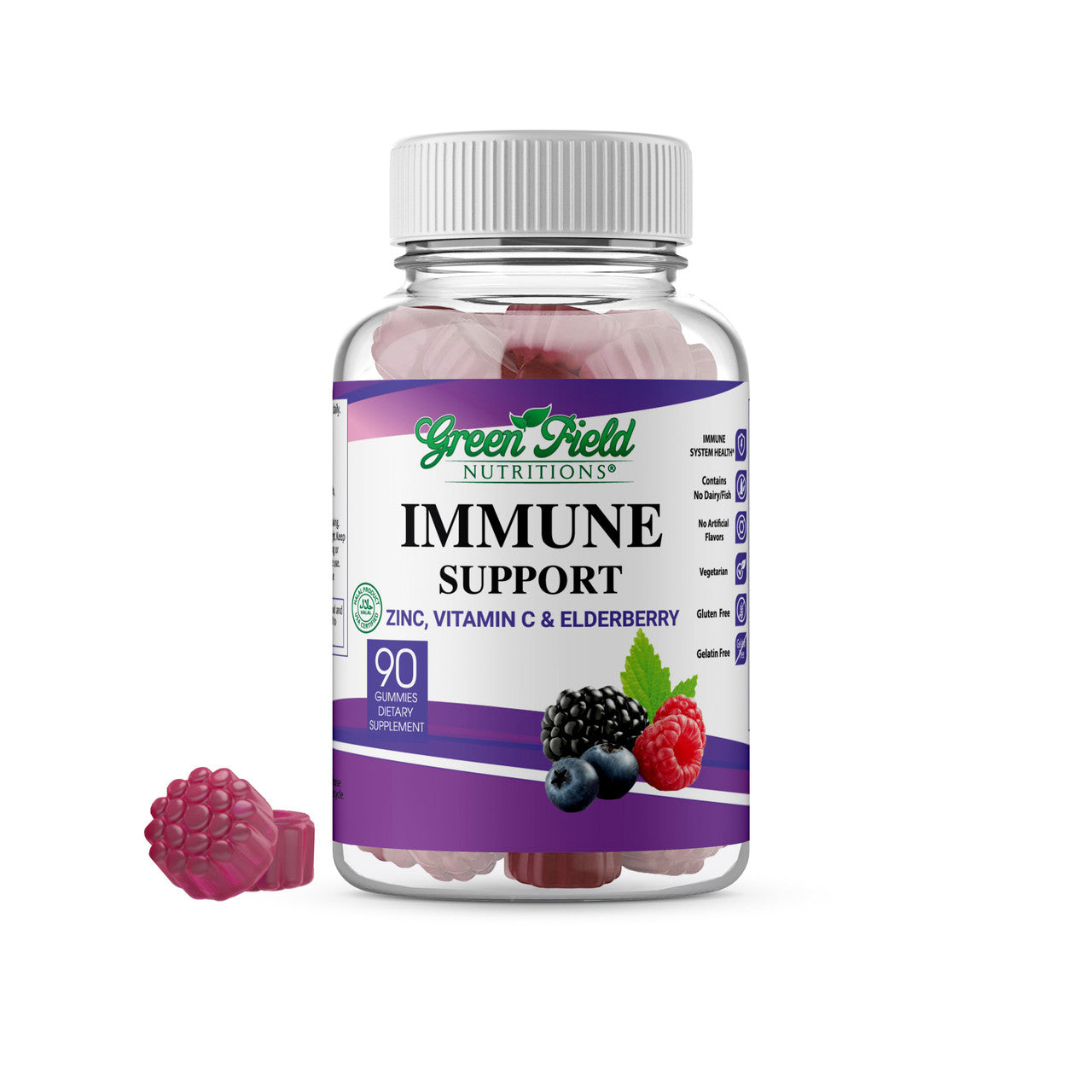 Greenfield Nutritions - Halal Immune System Support For Adult Contains Elderberry with Vitamin C and Zinc, 60 Count