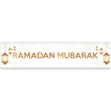 Ramadan Mubarak Banner - White & Gold Lanterns