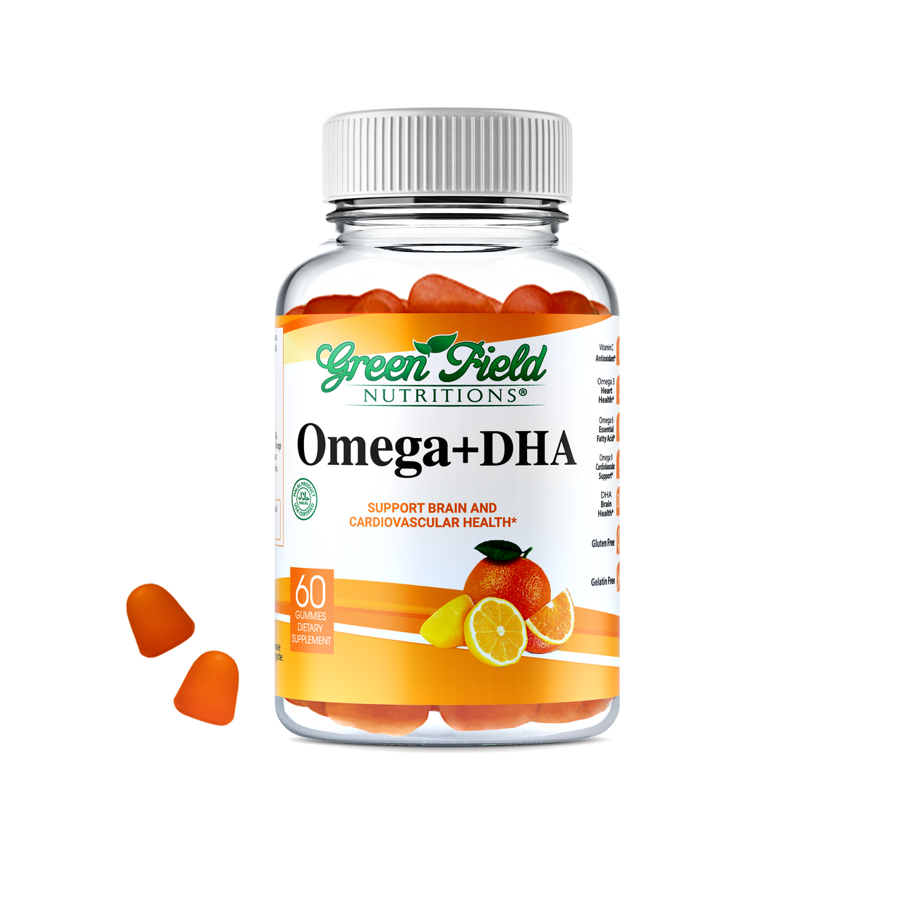 Greenfield Nutritions- Halal Omega with DHA for Adult Non-GMO - 60 Gummies