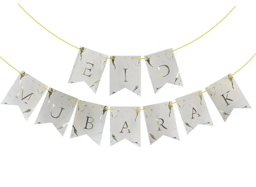 Eid Mubarak Banner White Marble